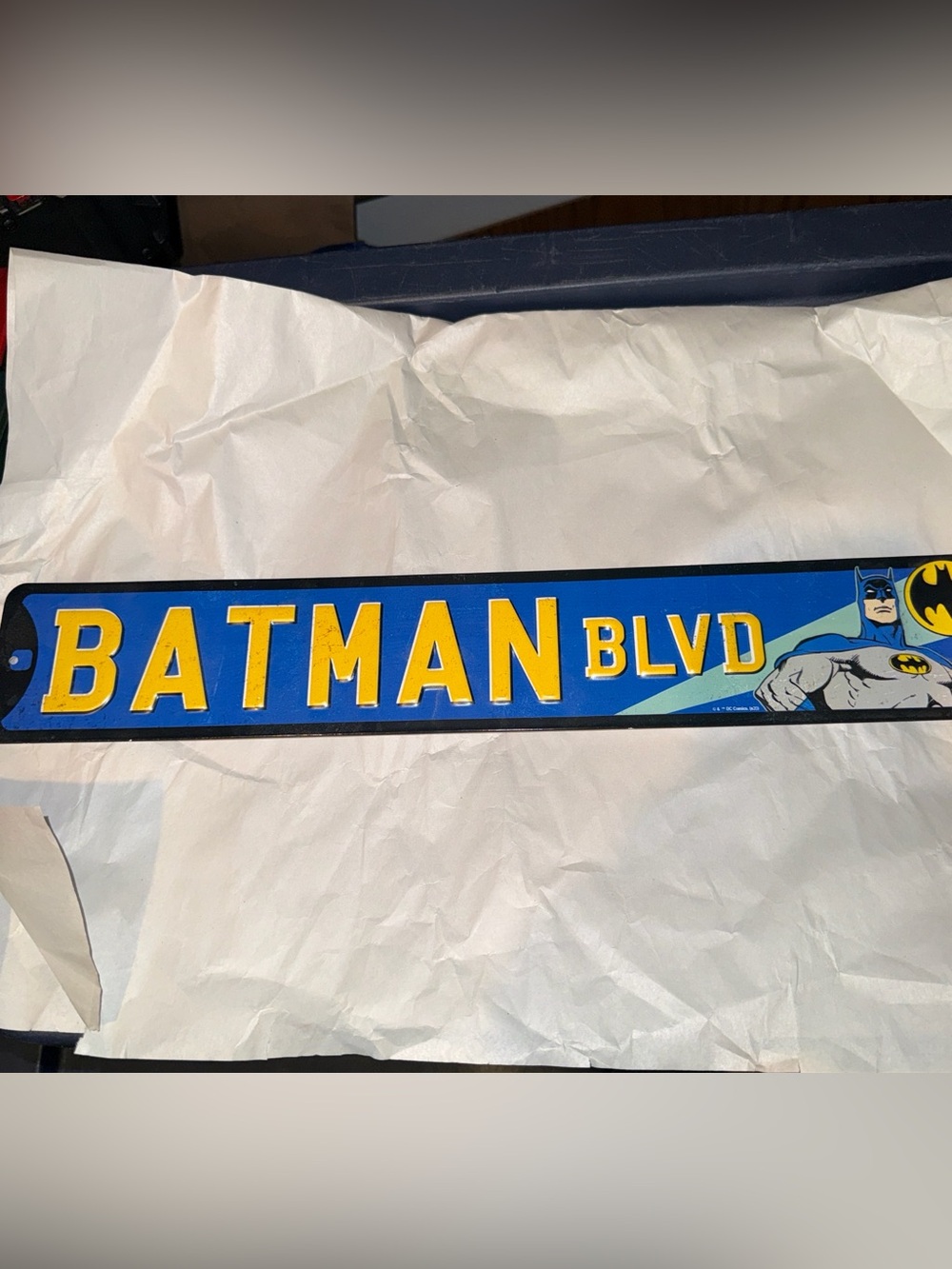 Batman Blvd Sign - Yellow and Blue Metal